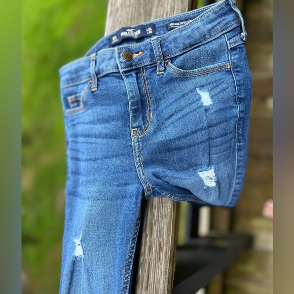 Hollister Women's Blue Ripped mid rise super Skinny stretch Jeans size 0 - Picture 11 of 11